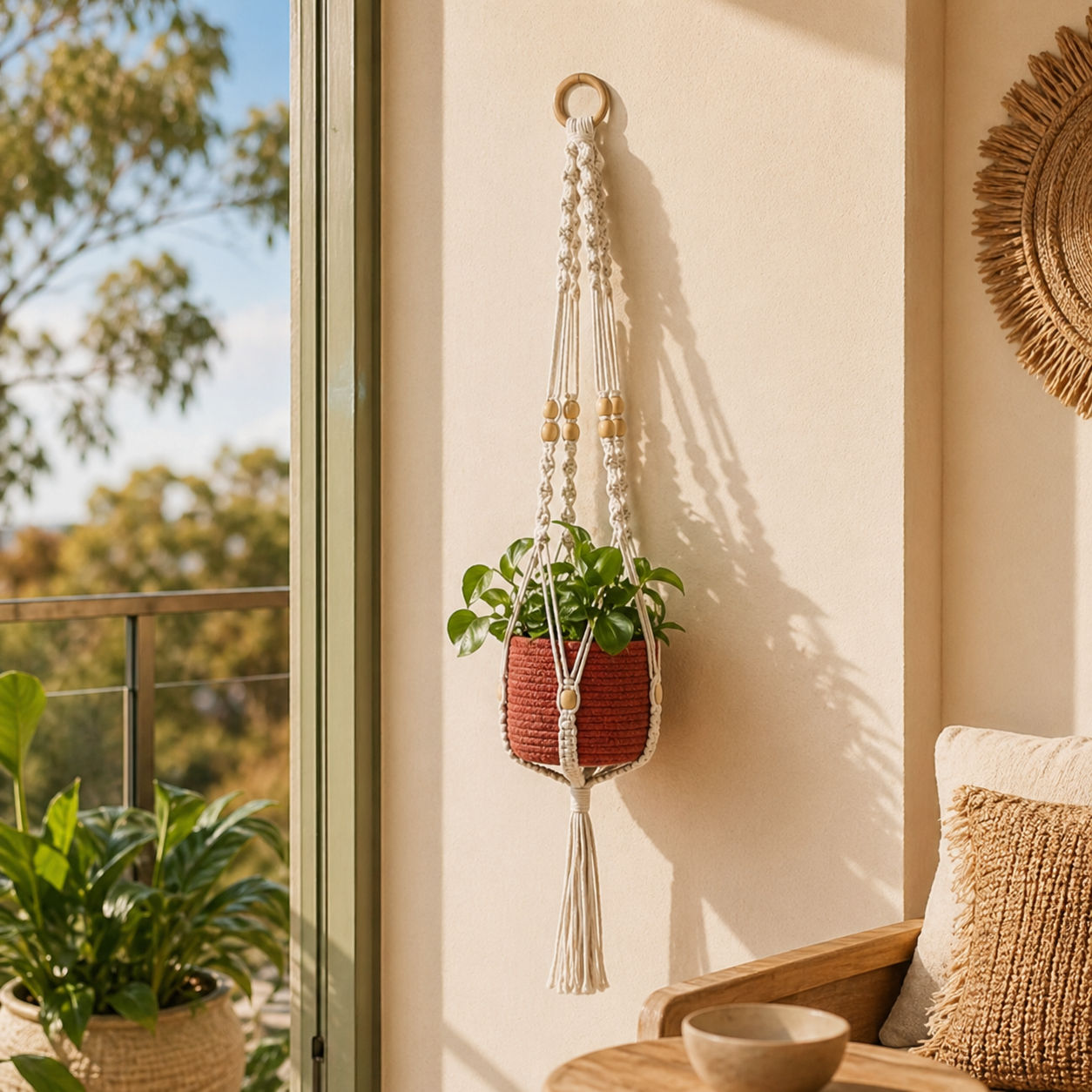 Elegant Macrame Beaded Plant Hanger Sophisticated Hanging Garden Décor